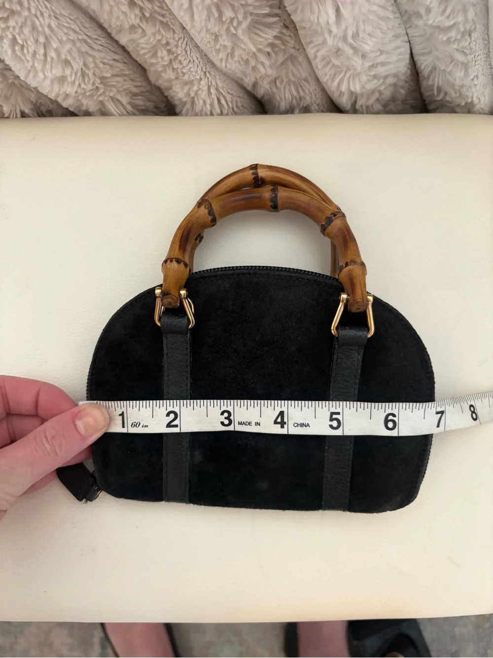 Gucci Black Suede Satchel Mini Bag with Bamboo Top Handles